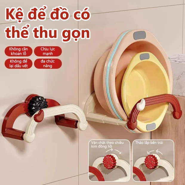 Kệ Đựng Chậu Rửa Mặt/Chậu Tắm Em Bé - Gắn Tường Không Đục Lỗ - Kẹp Chậu Dùng Chụp Cực Mạnh - Co Giãn Dễ Lưu Trữ