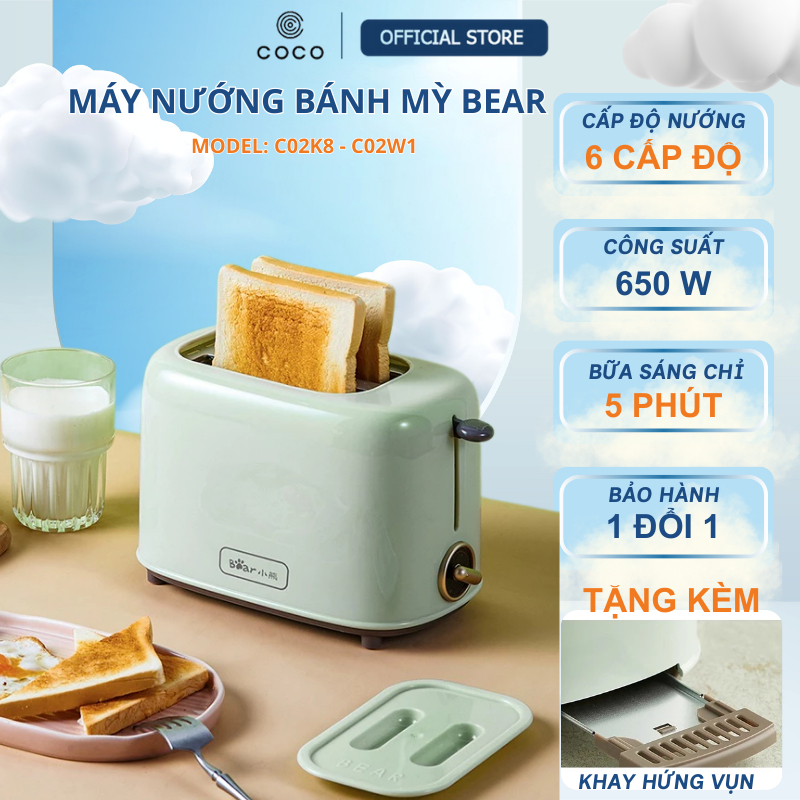 Máy nướng bánh mì Bear 6 cấp độ làm nóng, Phong Cách RETRO, nướng bánh sandwich, bữa sáng nhanh chóng, tiện lợi