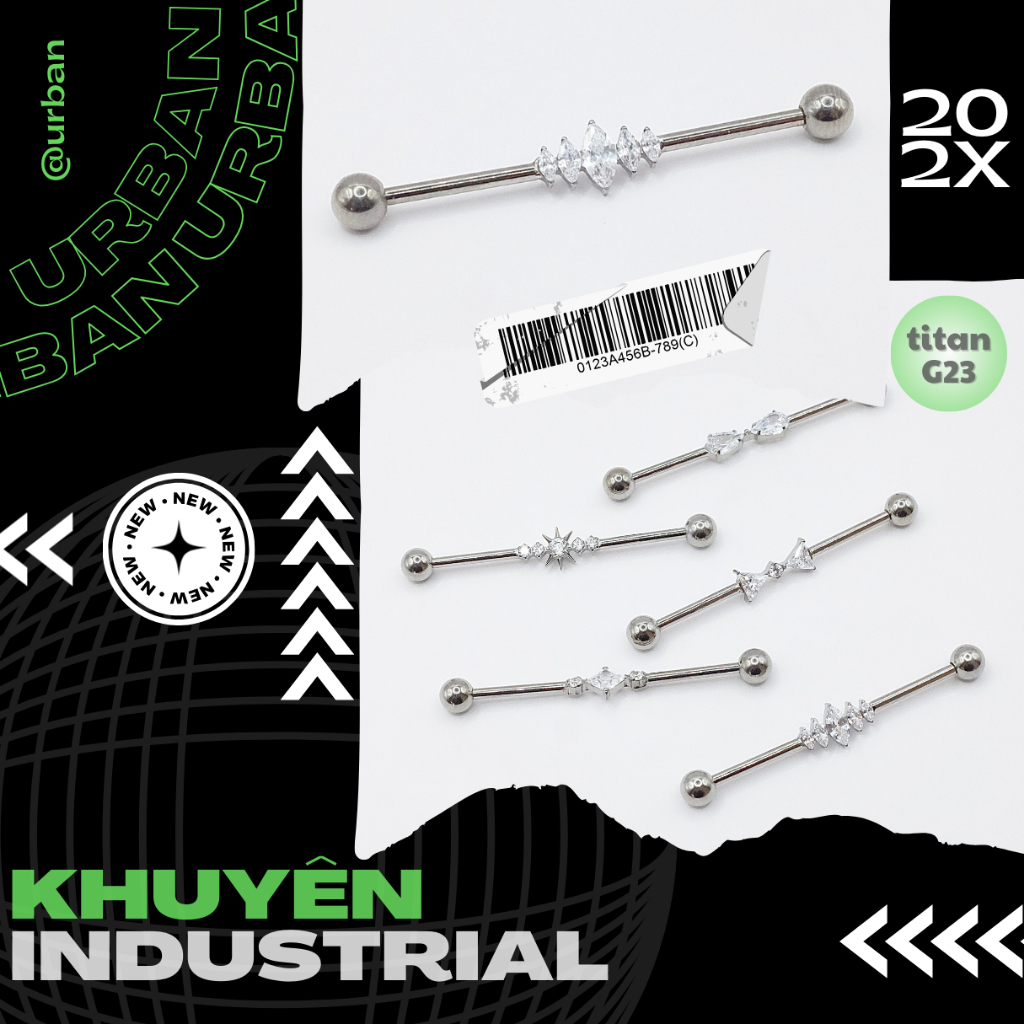 [BÁN THEO CHIẾC] Khuyên Tai Nam Nữ Industrial TITAN G23 F136 Màu Bạc Unisex Không Gỉ Không Ngứa Khôn