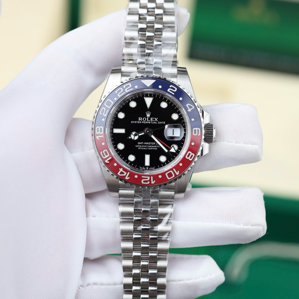 RL GMT PEPSI VS BEST VERSION  Size 40MM, kính Sapphire nguyên khối  Máy Caliber 3285   Vỏ thép 904L 