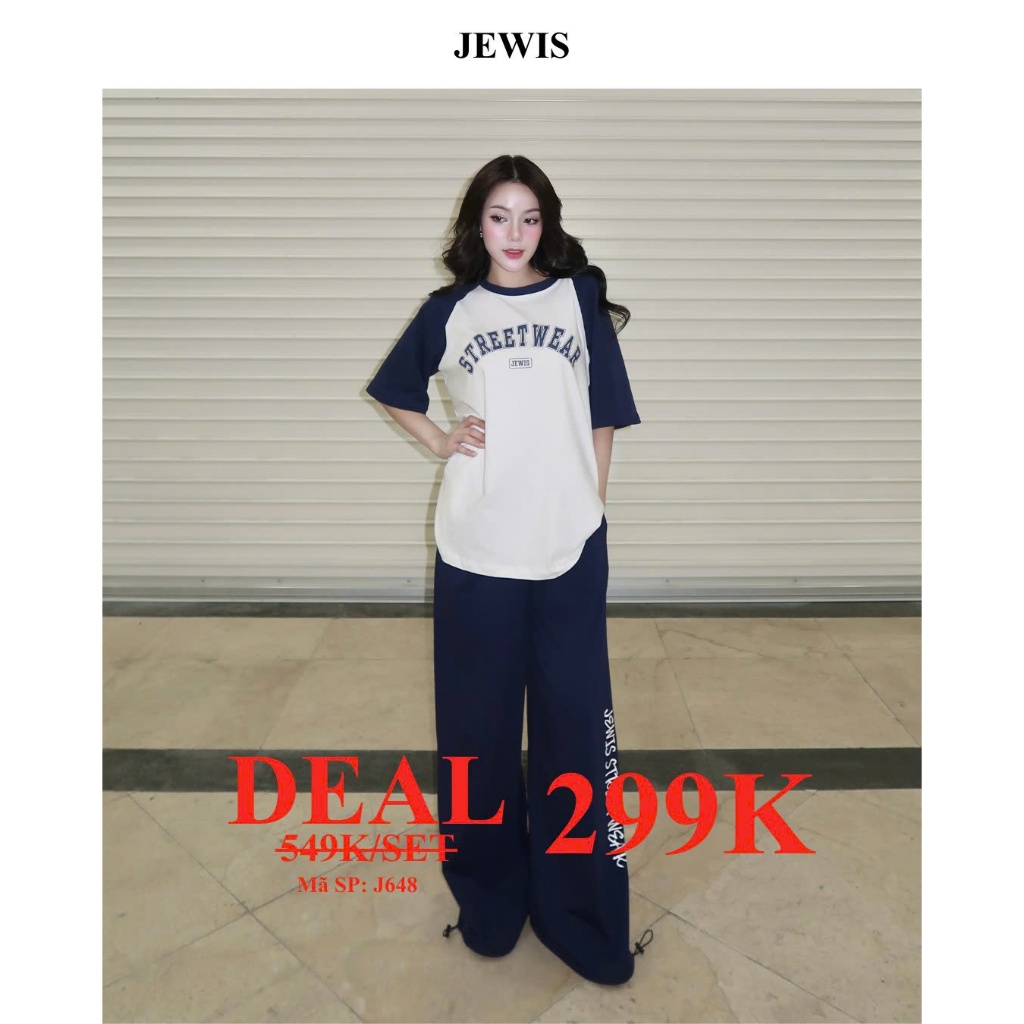 Set STREETWEAR Jewis Áo Cộc Mix Quần Suông Form Rộng TRẮNG Phối XANH THAN Phong Cách Trẻ Trung Năng 