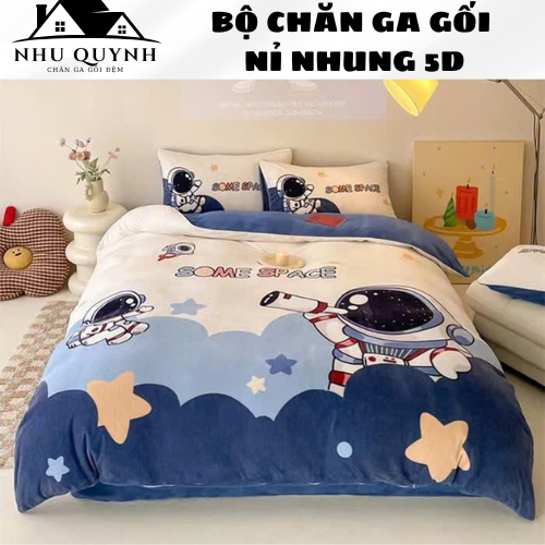 Bộ Chăn Ga Gối 5D Nỉ Nhung Cao Cấp, Siêu Mịn, Giữ Ấm Tốt, Không Tích Điện, Bao Gồm 4 Chi Tiết Vỏ Chă