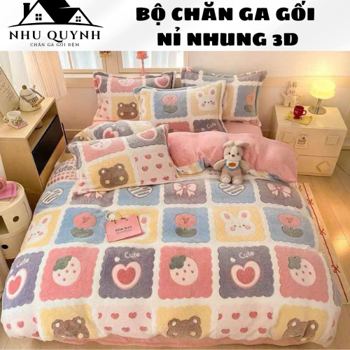 Bộ chăn ga gối nỉ tuyết sữa siêu mềm mại, mịn màng như nhung, không rụng lông, giữ ấm tuyệt vời khôn