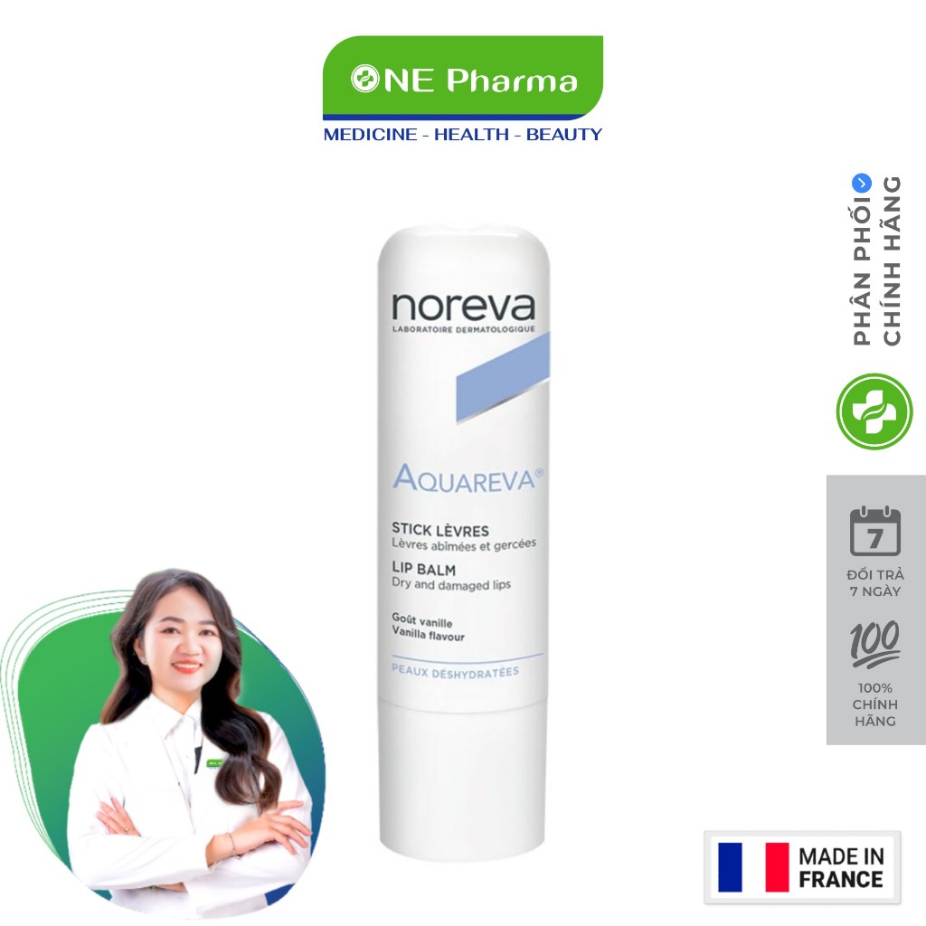 Son dưỡng môi mềm mại và căng mộng tự nhiên Noreva Aquareva Lip Balm 4g