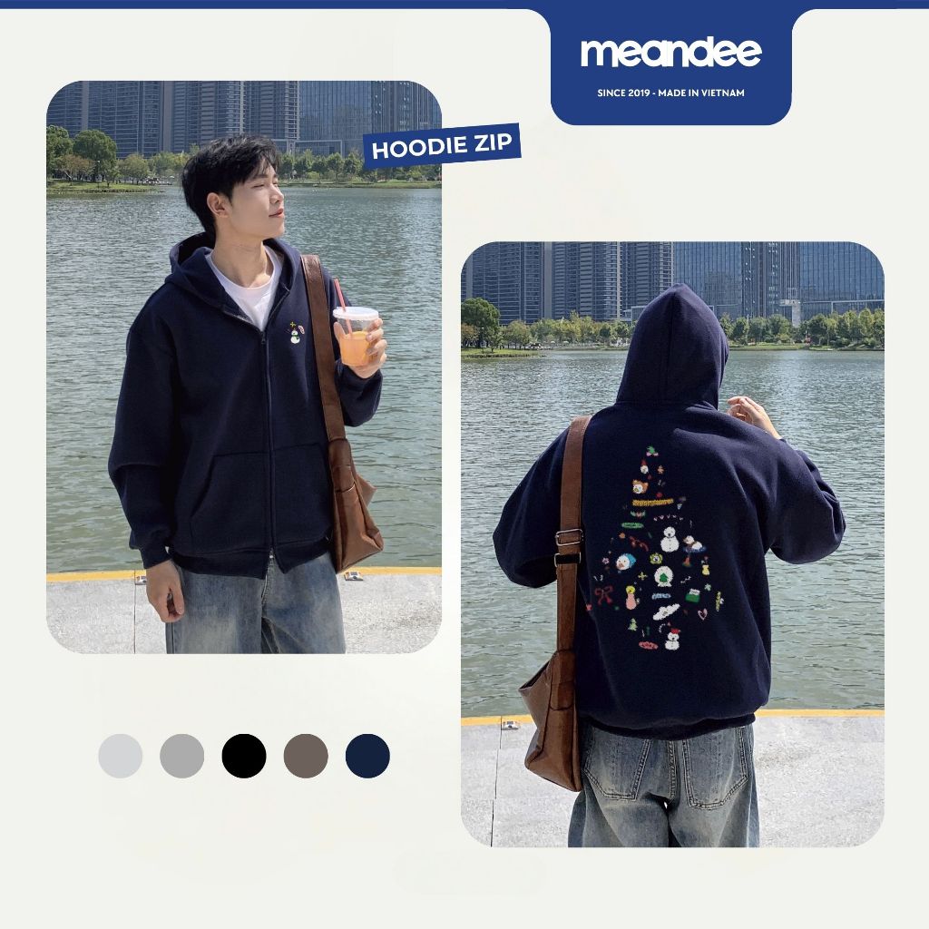 Áo Hoodie Zip Nam Nữ Meandee Form Rộng Unisex, Áo Hoodie Zip Local Brand Vải Nỉ Lót Lông, 2 Da Khóa 