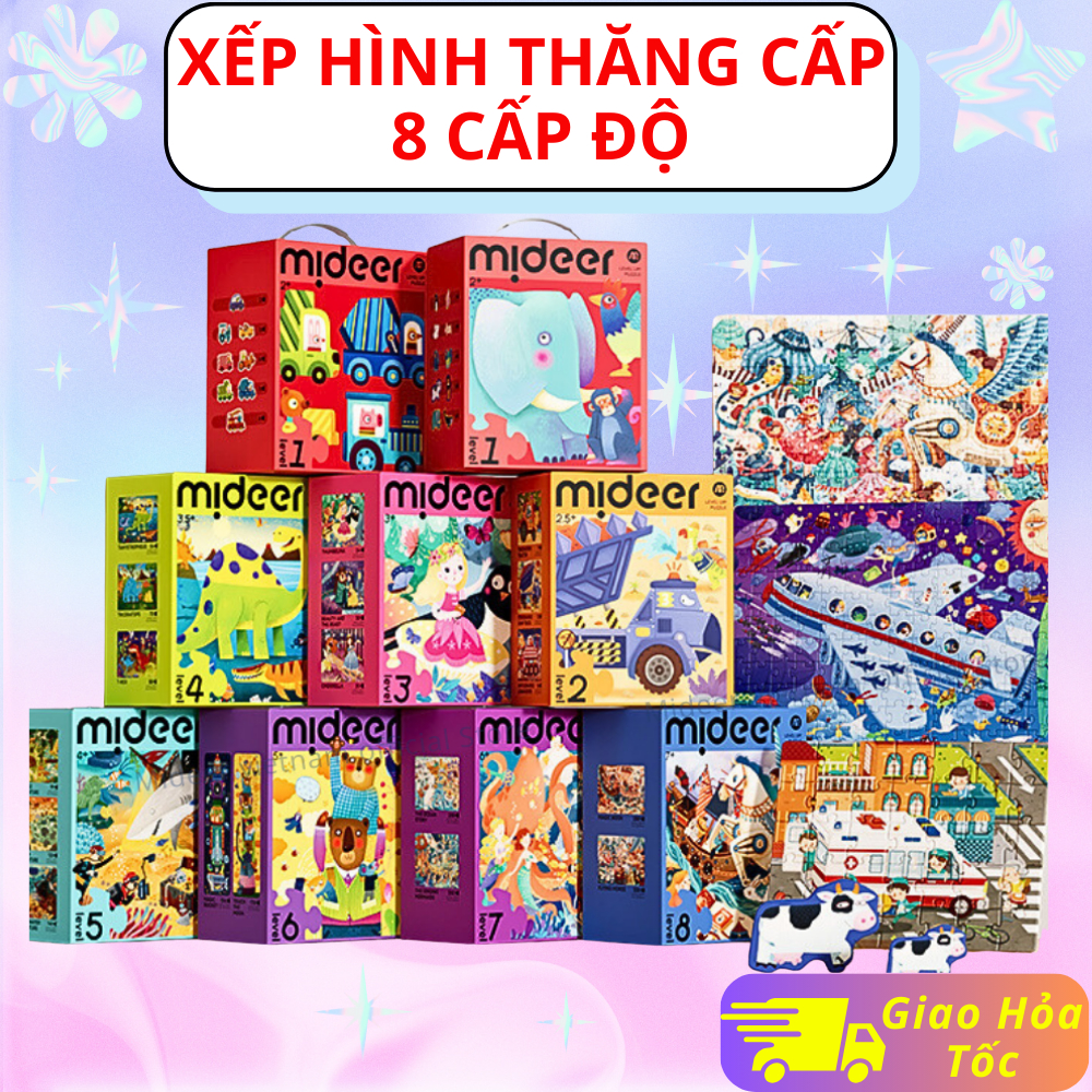 Xếp hình cho bé 8 cấp độ Mideer puzzle Level Up, đồ chơi trí tuệ lắp ghép tranh cho bé