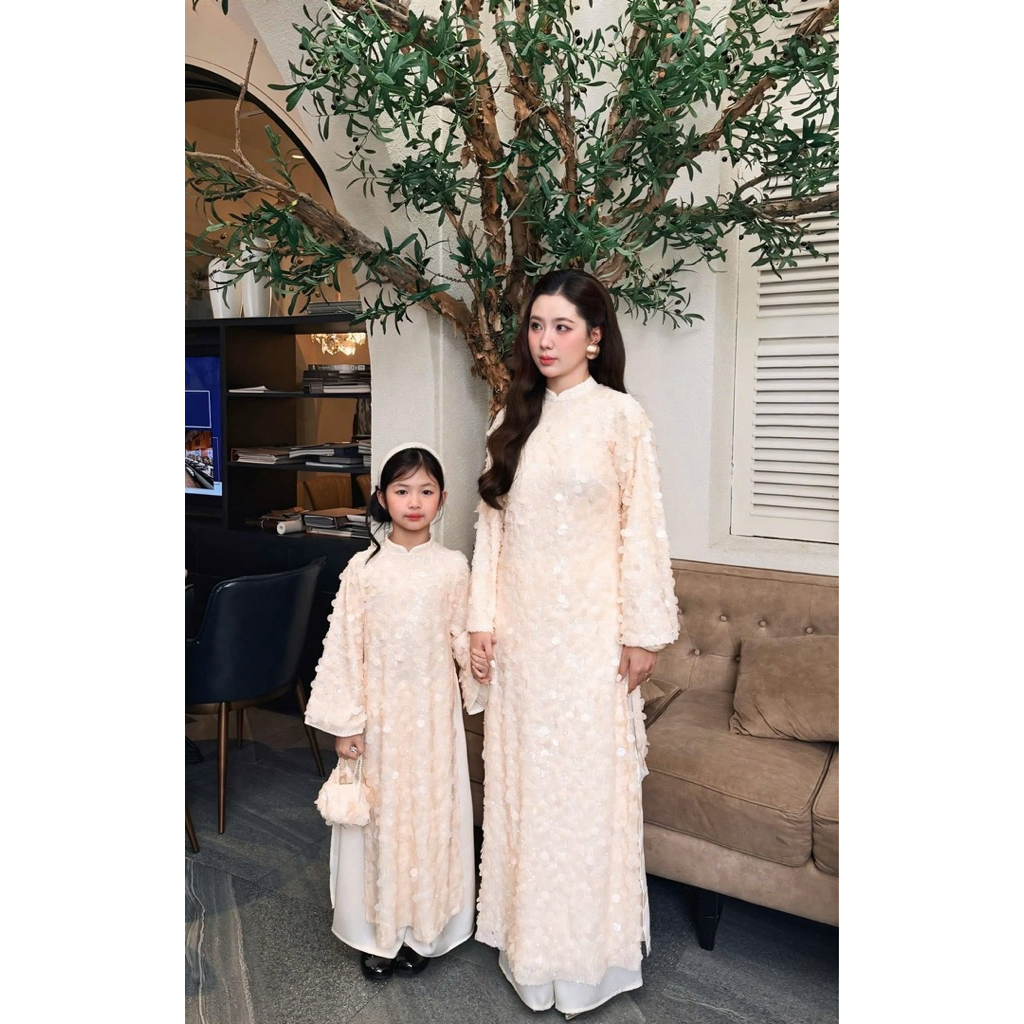 (Sẵn ship) Áo dài lưới ngọc bling bling - bé gái