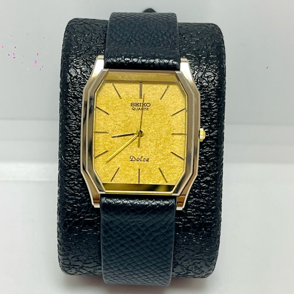 Siêu phẩm tank nam vỏ đá SEIKO DOLCE kính saphire, dial vàng cát siêu đẹp - Nhật Bản [Chính hãng/Nhậ