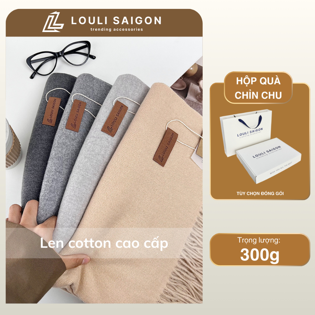 Khăn quàng cổ nam nữ LOULI SAIGON, khăn choàng cổ vải len cashmere mùa đông cao cấp K01