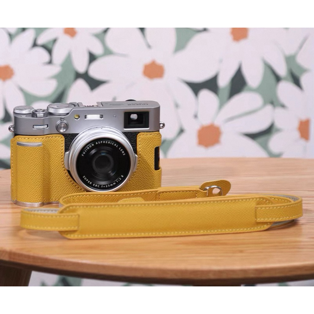 [SẴN SHIP] CASE - BAO DA FUJIFILM dòng 𝐗𝟏𝟎𝟎𝐕𝐈 màu vàng DA THẬT - kèm dây da dài