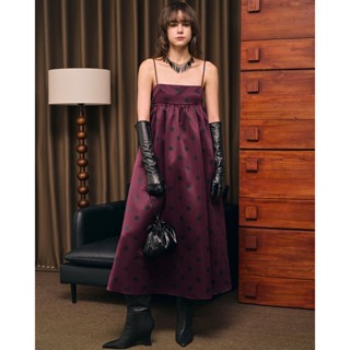  RANDOMLIST -  Đầm midi 2 dây đỏ mận chấm bi dáng suông dạo phố 