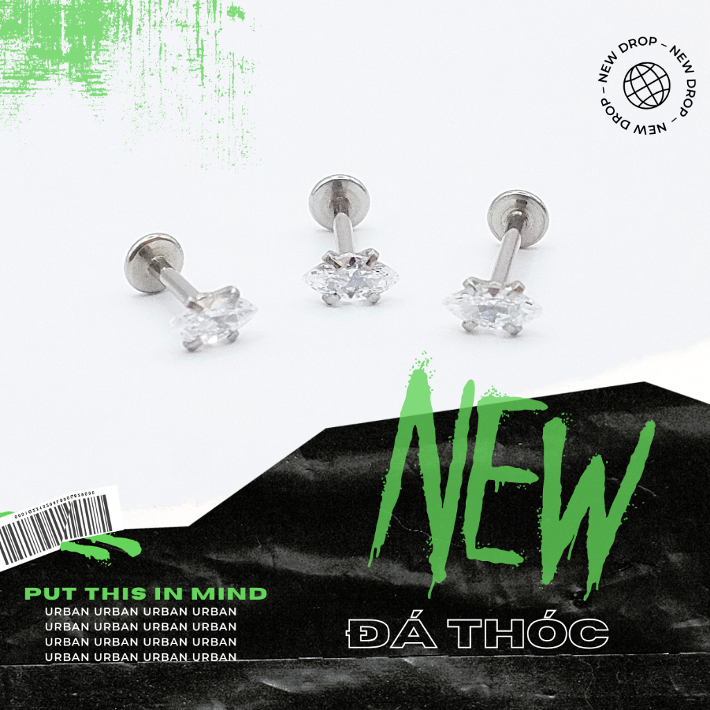 [BÁN THEO CHIẾC][XỎ] Khuyên Tai Nam Nữ Đá TRAGUS THÓC Màu Bạc Unisex Không Gỉ Không Ngứa Không Bay M