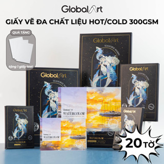 Combo 20 Tờ Giấy Vẽ Màu Nước Hot Pressed Global Art 300gsm A4/A5/A6 Giấy Tô Màu Cao Cấp Gouache Acrylic Water Color