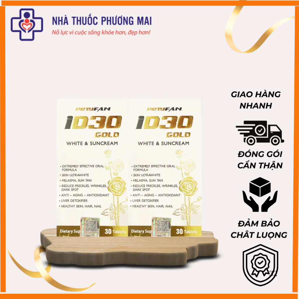 [CHÍNH HÃNG] Petyfan ID30 GOLD White & Suncream 30 viên - Viên uống Trắng da, Chống nắng