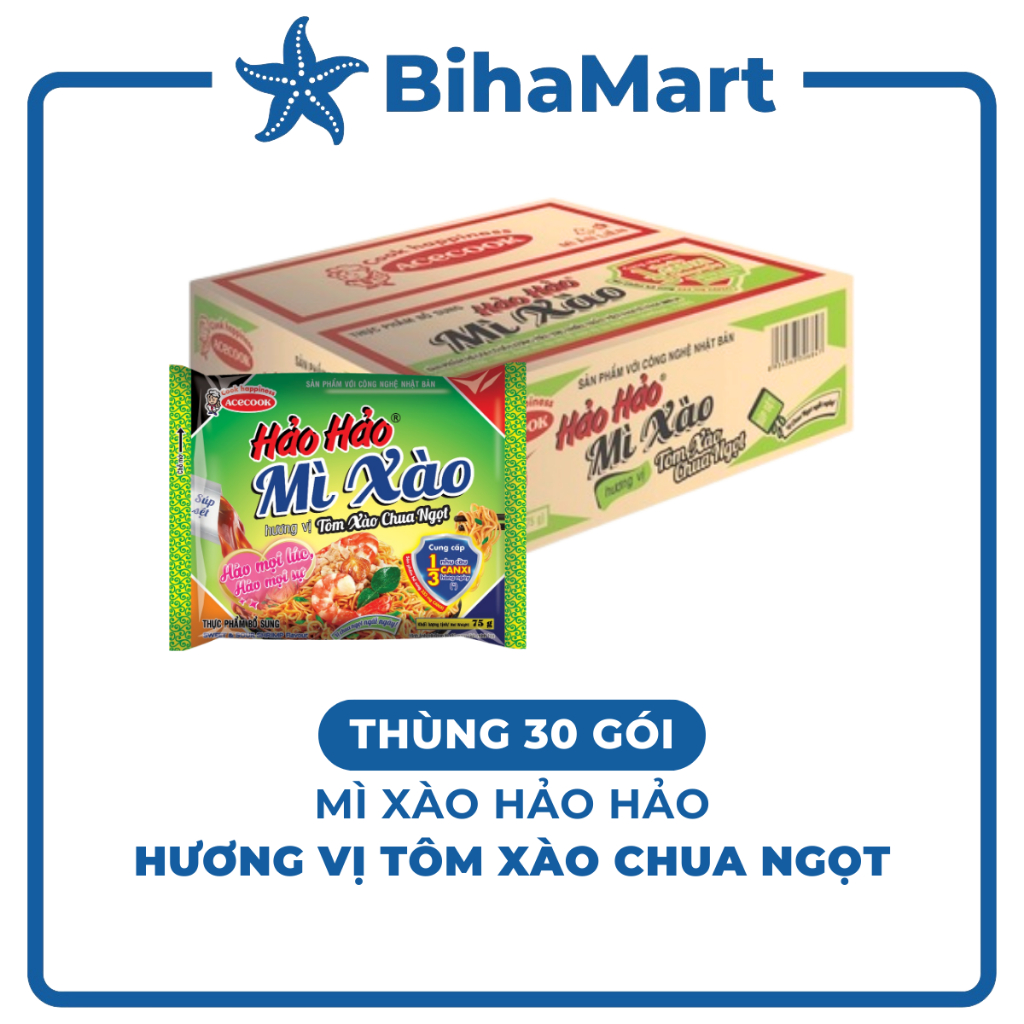 [THÙNG 30 GÓI] - ACECOOK - Mì Hảo Hảo hương vị mì xào Chua Ngọt - Mì ăn liền Hảo Hảo mì xào chua ngọ