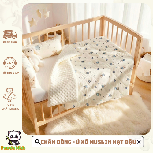 Combo Chăn & Ủ Đông Muslin Hạt Đậu Trần Bông Mềm Mịn Ấm Áp Panda Kids HT658 - HT660