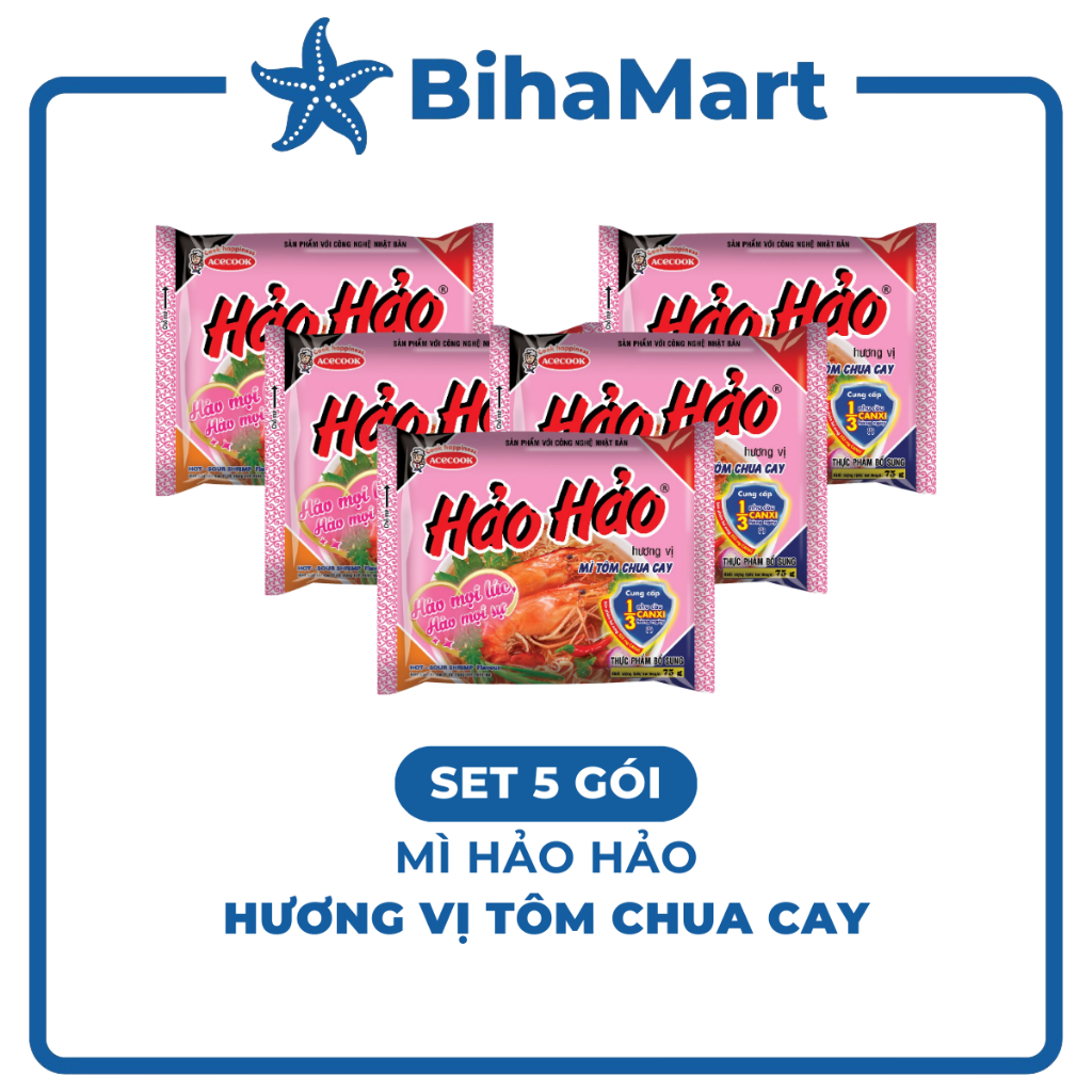 [SET5 GÓI] -ACECOOK- Hảo Hảo hương vị Tôm Chua Cay - Mì ăn liền Hảo Hảo Tôm Chua Cay (75g/gói) - Mì 