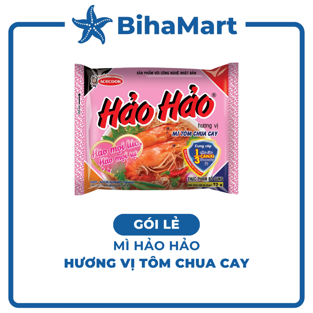 [GÓI LẺ] - ACECOOK - Hảo Hảo hương vị Tôm Chua Cay - Mì ăn liền Hảo Hảo Tôm Chua Cay (75g/gói) - Mì 