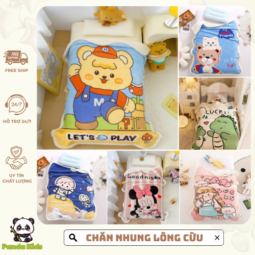 Chăn Nhung Lông Cừu Cho Bé Siêu Dày Dặn Mềm Mịn Họa Tiết Siêu Xinh Panda Kids - HT722