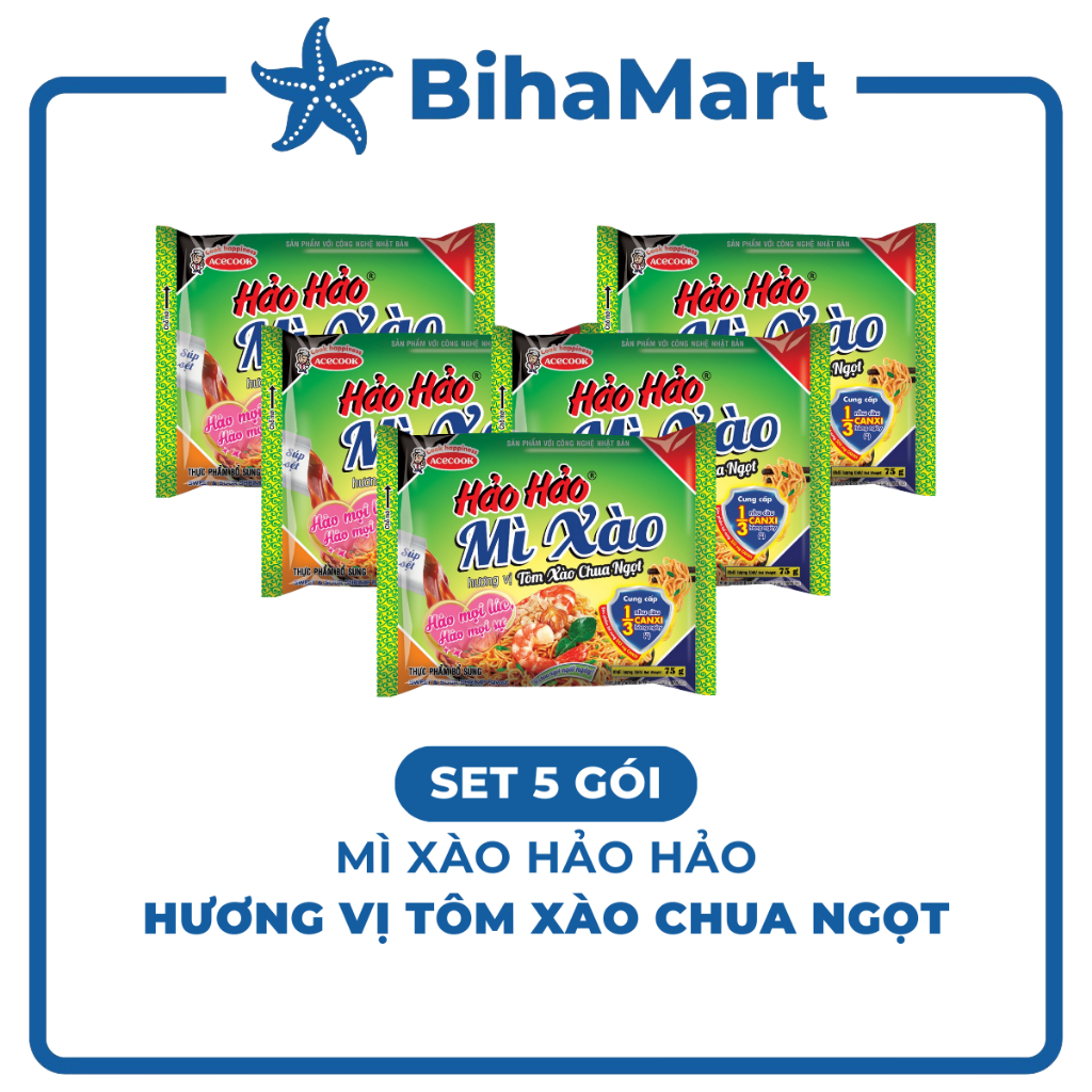 [SET 5 GÓI] - ACECOOK - Mì Hảo Hảo hương vị mì xào Chua Ngọt - Mì ăn liền Hảo Hảo mì xào chua ngọt (