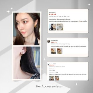 Bông tai nữ tròn vuông mạ vàng chuôi 925 Her Accessories, khuyên tai layer phụ kiện trang sức cổ điển sang trọng H1