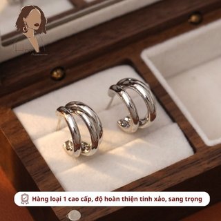 Bông tai nữ tròn vuông mạ vàng chuôi 925 Her Accessories, khuyên tai layer phụ kiện trang sức cổ điển sang trọng H1