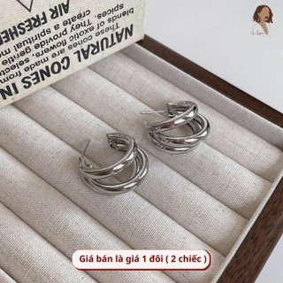 Bông tai nữ tròn vuông mạ vàng chuôi 925 Her Accessories, khuyên tai layer phụ kiện trang sức cổ điển sang trọng H1