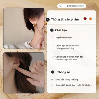 Bông tai nữ tròn vuông mạ vàng chuôi 925 Her Accessories, khuyên tai layer phụ kiện trang sức cổ điển sang trọng H1