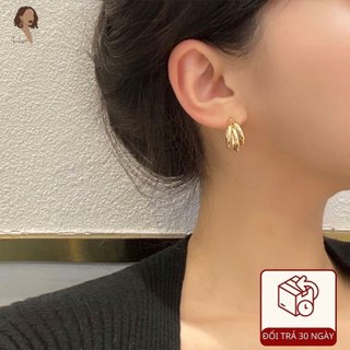 Bông tai nữ tròn vuông mạ vàng chuôi 925 Her Accessories, khuyên tai layer phụ kiện trang sức cổ điển sang trọng H1