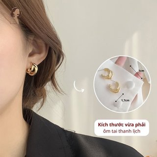 Bông tai nữ tròn vuông mạ vàng chuôi 925 Her Accessories, khuyên tai layer phụ kiện trang sức cổ điển sang trọng H1
