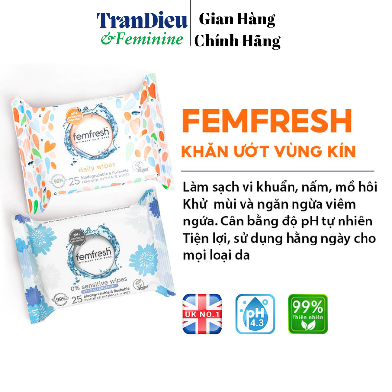 Khăn giấy ướt vệ sinh vùng kín phụ nữ cao cấp Femfresh Anh Quốc Trangia