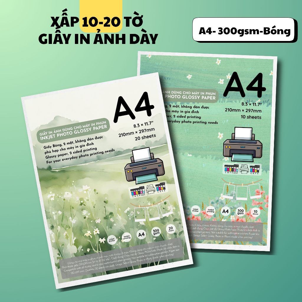 Xấp 10-20 Tờ Giấy C300 In Ảnh, Giấy Dày 300gsm Dành Cho Máy In Phun