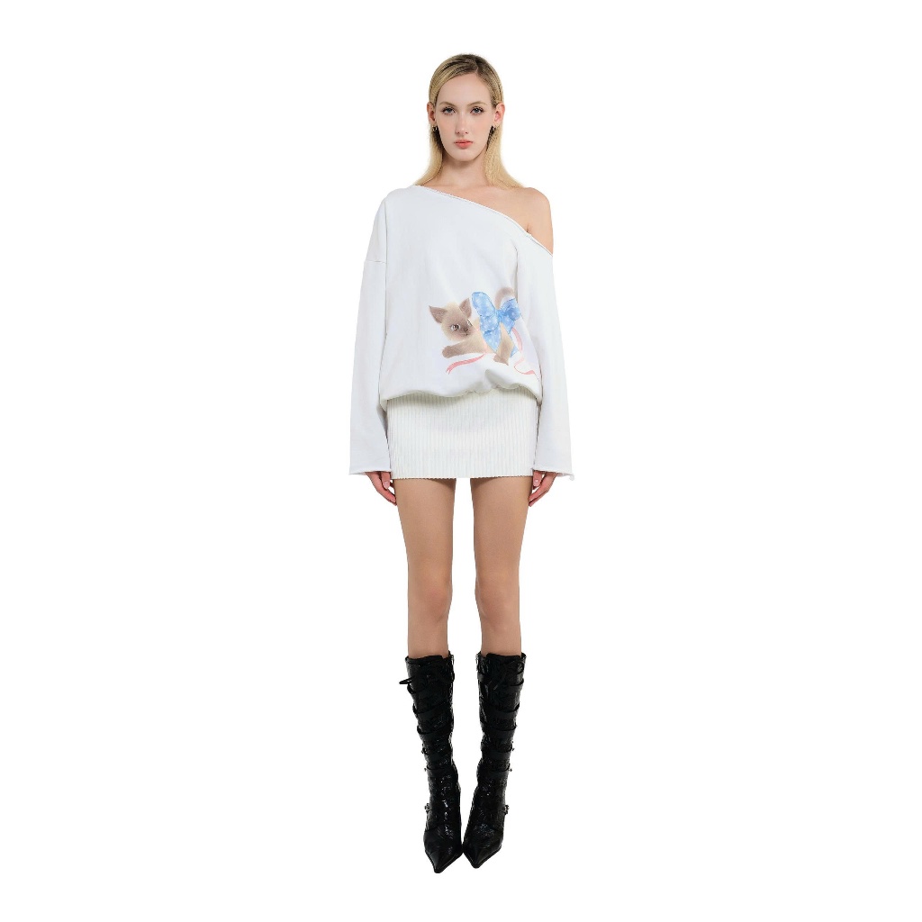 LSOUL Đầm Trễ Vai Tay Dài Bo Gân Cotton Co Giãn In 3D Ling Dress V25101688 V25101689