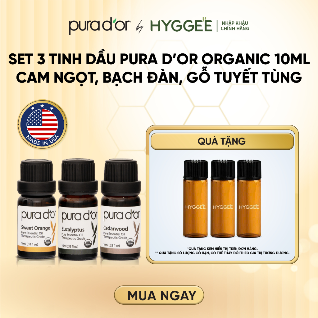 [ PuraDor by Hyggee ] các Set 3 chai tinh dầu PURA D'OR 10ml organic