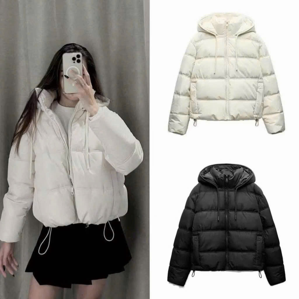 Áo Phao Nữ Áo phao béo nữ chần bông siêu nhẹ cao cấp có mũ, dây rút có lớp dù kháng nước mẫu mới nhất 2026