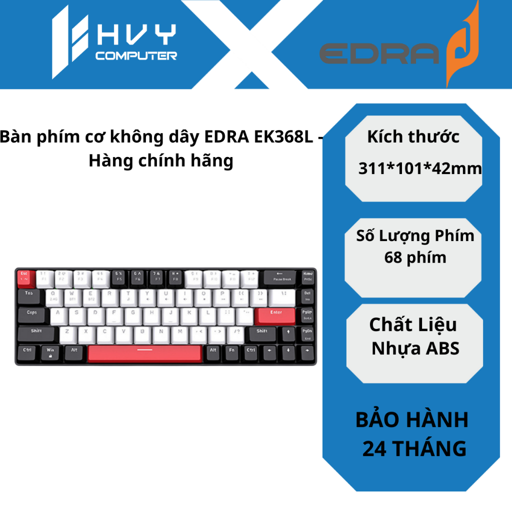 Bàn phím cơ không dây EDRA EK368L - Hàng chính hãng