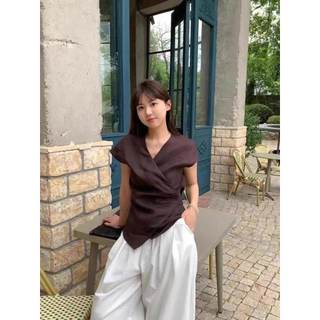 𝗖𝗵𝗶𝗻𝗰𝗵𝘂 - Áo Linen thắt eo nơ lệch tà