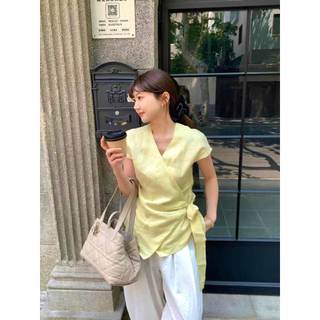 𝗖𝗵𝗶𝗻𝗰𝗵𝘂 - Áo Linen thắt eo nơ lệch tà