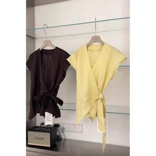 𝗖𝗵𝗶𝗻𝗰𝗵𝘂 - Áo Linen thắt eo nơ lệch tà