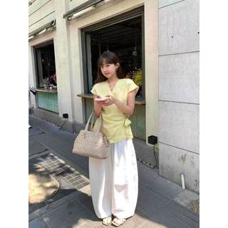 𝗖𝗵𝗶𝗻𝗰𝗵𝘂 - Áo Linen thắt eo nơ lệch tà