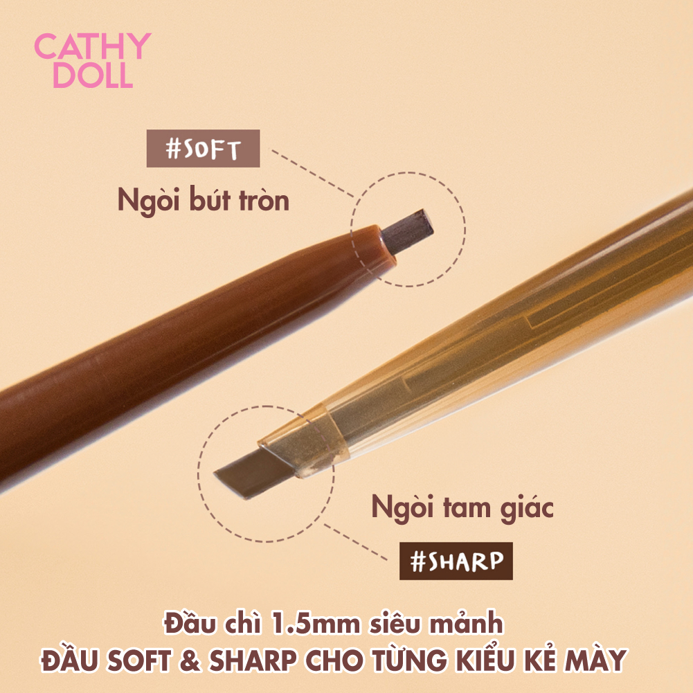 COMBO 3 Chì Kẻ Mày Đầu Tam Giác Siêu Mảnh Cathy Doll, Dễ Kẻ, Lâu Trôi Skinny Sharp 0.06g