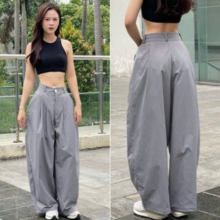  Quần ống cong dáng rộng GladimaxLY177 Nhún ly trước sau cá tính  Kaki Dày Dặn Sóng Giặt Máy Thoải Mái Phong Cách Đi Làm 