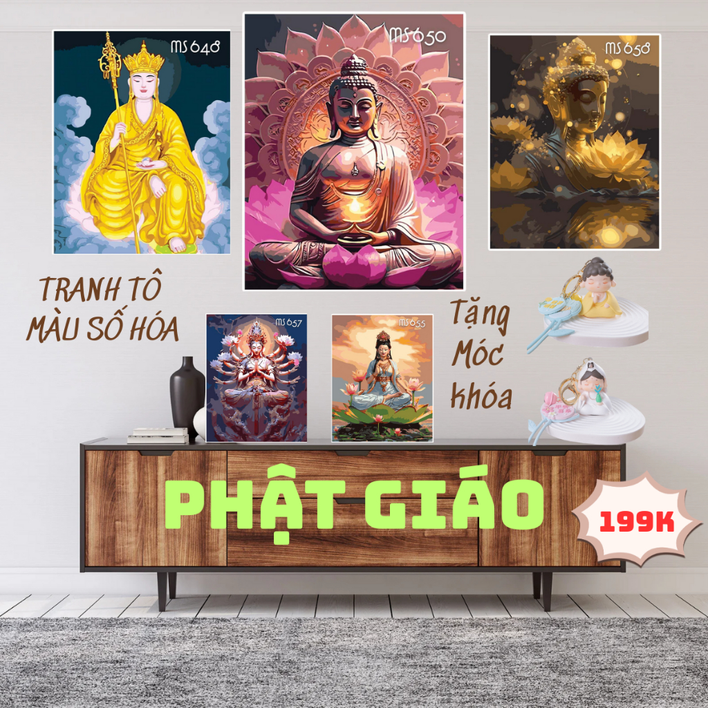  Tranh tô màu theo số tranh số hóa Phật Giáo kích thước 40x50cm đã căng khung - Kho SG ship toàn quốc 
