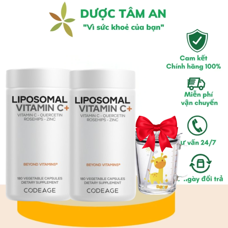 [HÀNG NHẬP KHẨU] COMBO 2 LỌ Thực Phẩm Bảo Vệ Sức Khỏe Codeage Liposomal Vitamin C+ 180 Viên