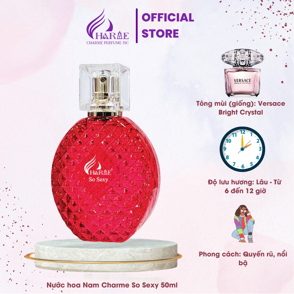Nước hoa nữ thơm lâu Charme So Sexy - hương hoa hồng tươi mát sảng khoái lưu hương lâu 8-12 giờ dung tích 50ml