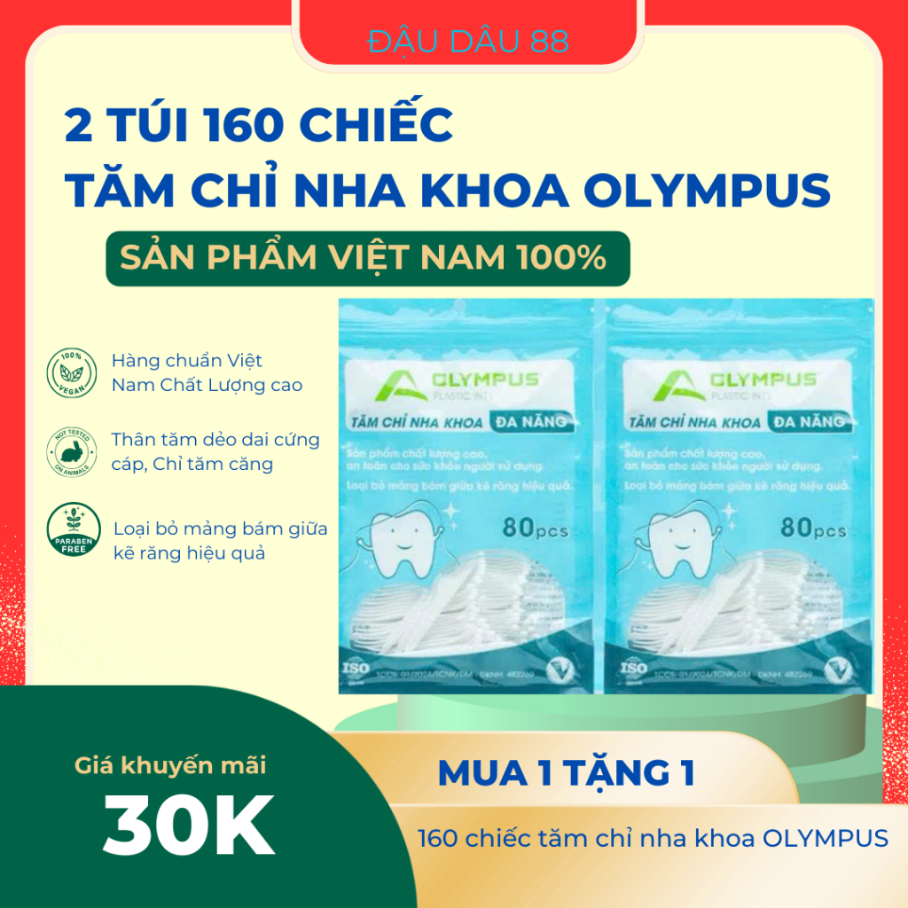 Combo 2 túi (160 chiếc) Tăm chỉ nha khoa Olympus