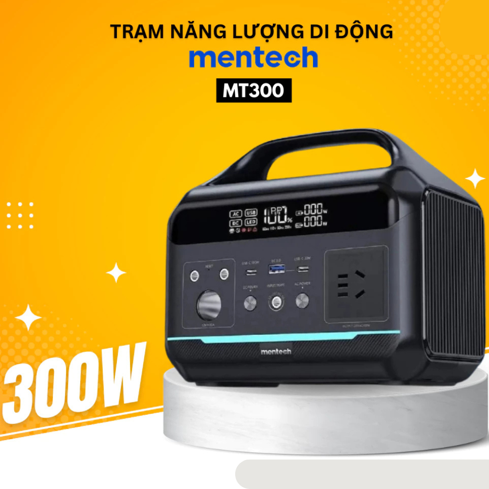 MENTECH Trạm Điện Di Động Camping MT300 300W 204.8Wh LiFePO4 2 Cổng C 100W & 30W Sạc 220V Pin An Toà