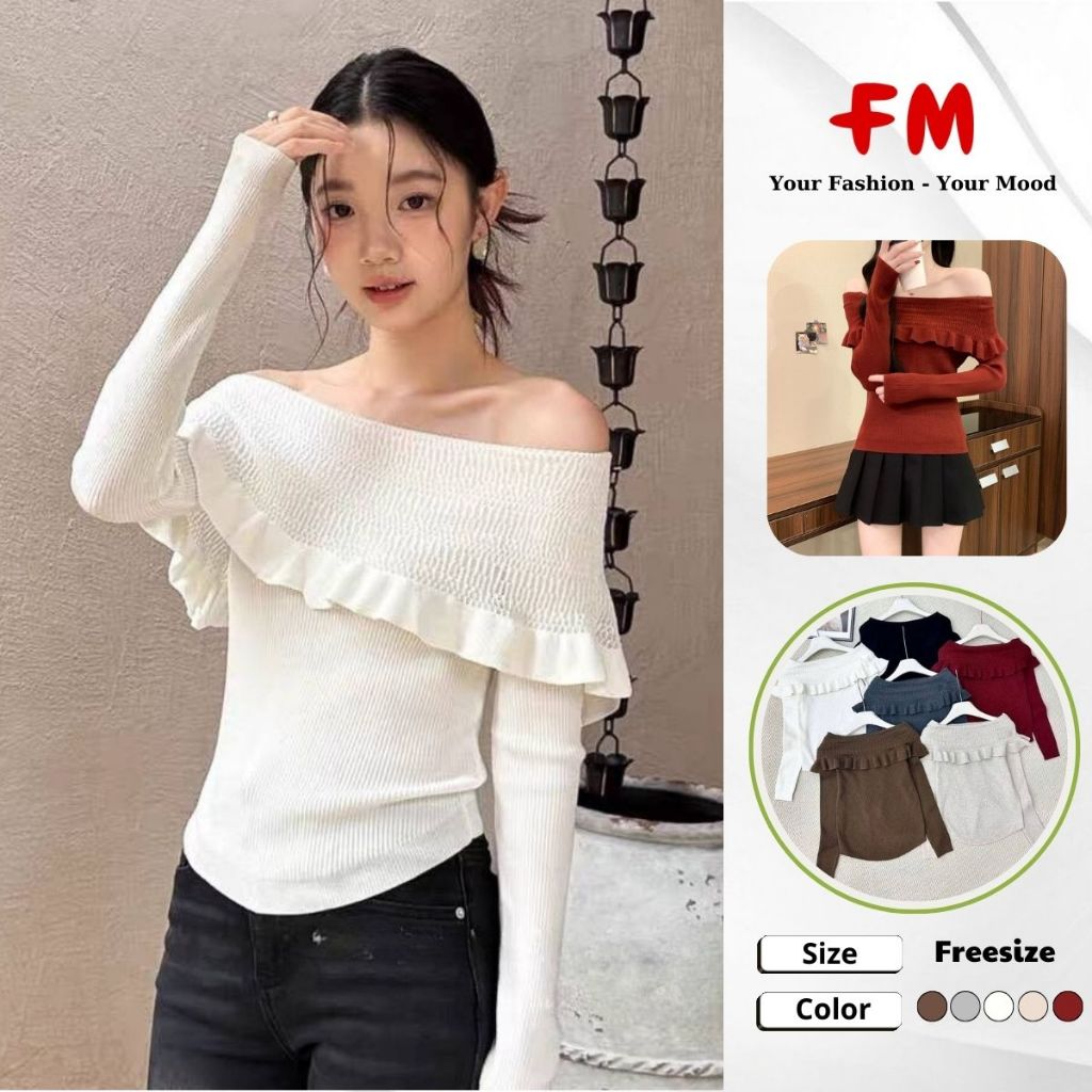 Áo Len Trễ Vai Nữ FMSTYLE SHOP – Thiết Kế Bèo Điệu Đà, Tay Dài Giữ Ấm, Dễ Phối Đồ 25112468