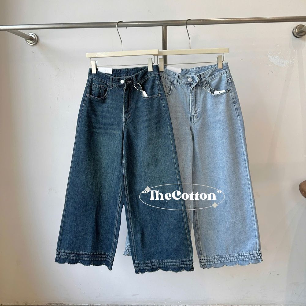 Quần jeans ống rộng vải mềm mịn TheCotton quần bò ống suông viền gấu hoa | BigBuy360 - bigbuy360.vn
