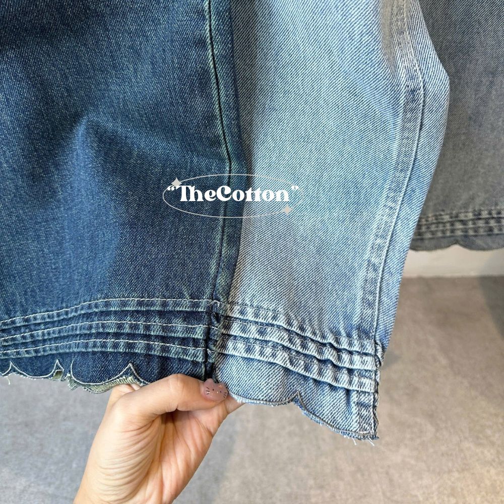 Quần jeans ống rộng vải mềm mịn TheCotton quần bò ống suông viền gấu hoa | BigBuy360 - bigbuy360.vn
